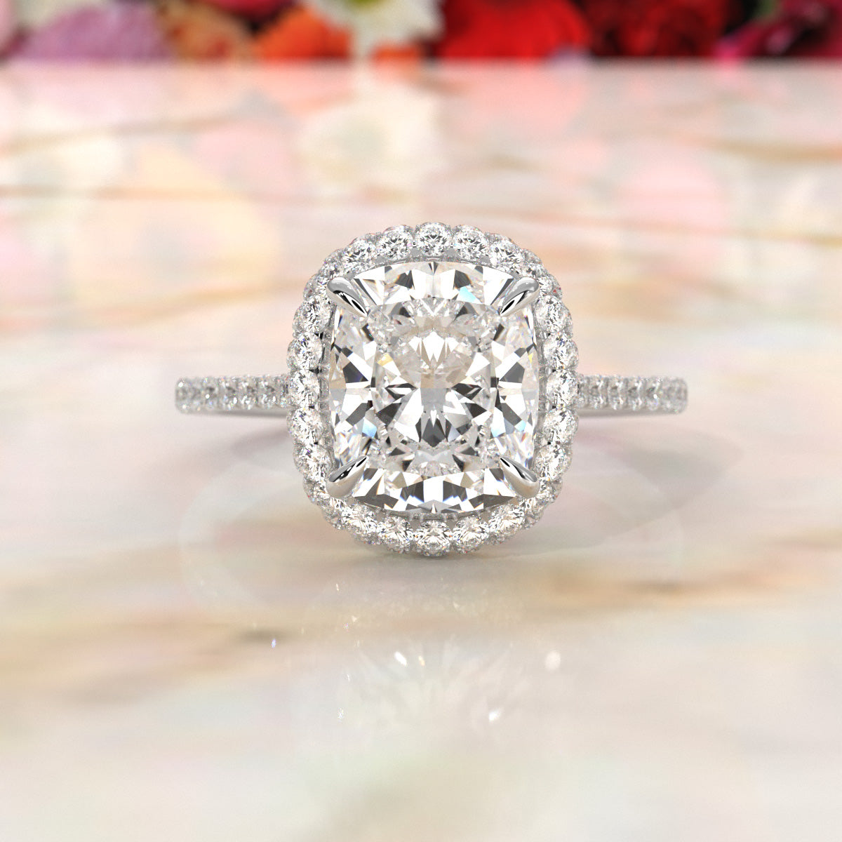 Double Halo Lab Grown Diamond Engagement Ring IGI Certified 2.53 Ctw.